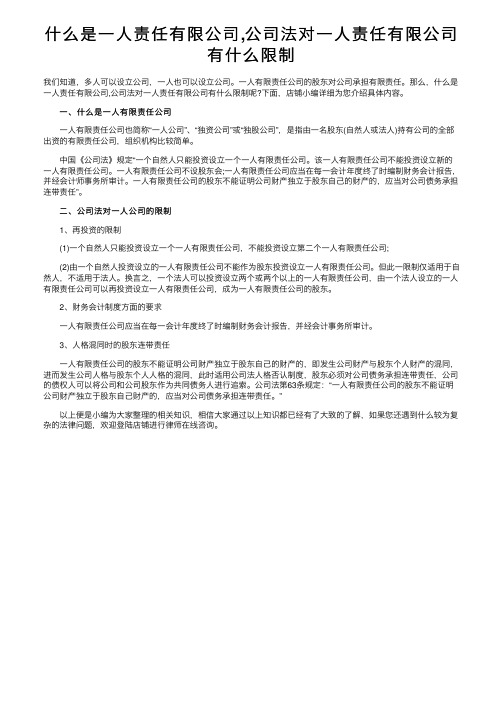 什么是一人责任有限公司,公司法对一人责任有限公司有什么限制