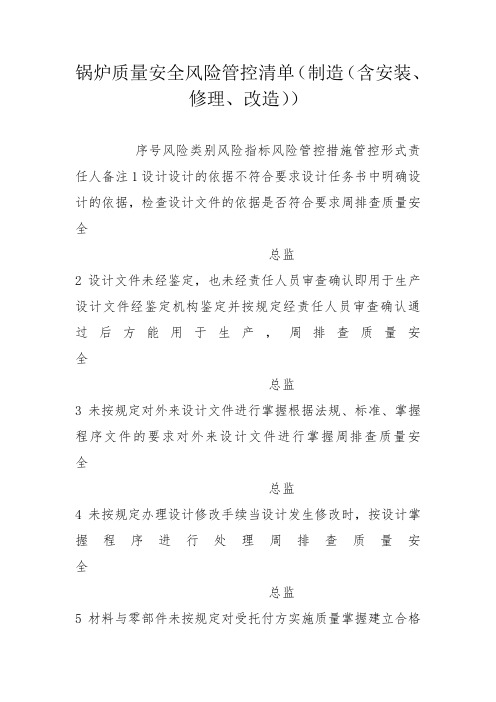 锅炉质量安全风险管控清单(制造(含安装、修理、改造))