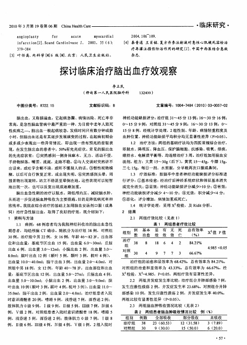 探讨临床治疗脑出血疗效观察