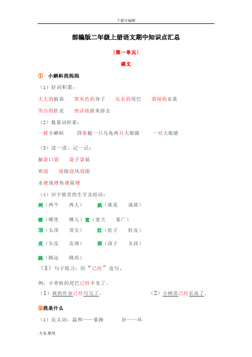 二年级(上册)语文期中复习知识点汇总