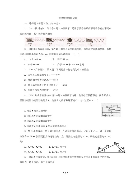 中考物理三轮中考冲刺模拟试题(五卷)附答案