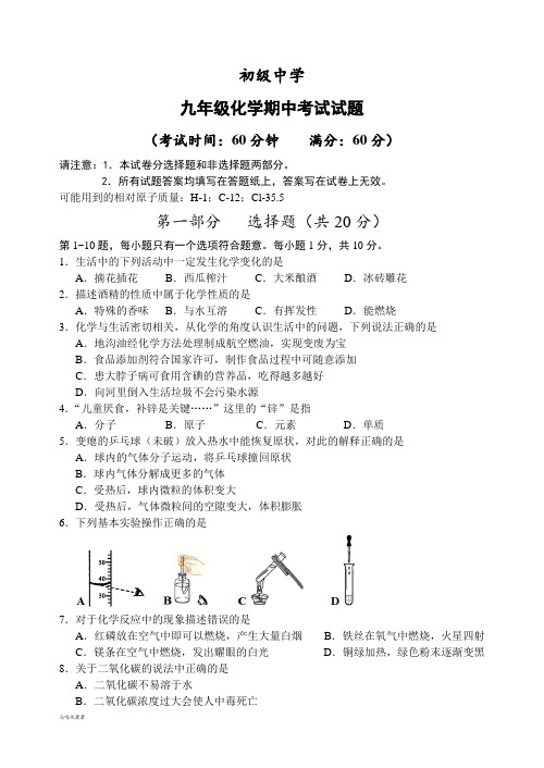 沪教版化学九年级下册期中考试试题.docx