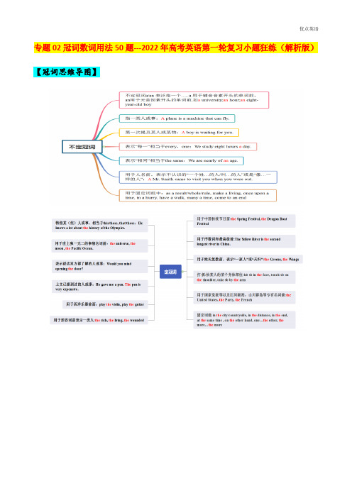 冠词代词用法50题(思维导图+真题+模拟题)--2022年高考英语第一轮复习小题狂练(原卷版)