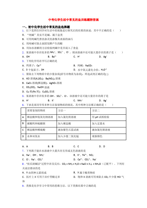 中考化学生活中常见的盐训练题附答案
