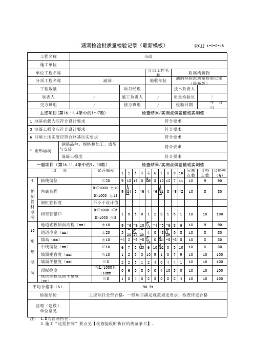 涵洞检验批质量检验记录(最新模板)