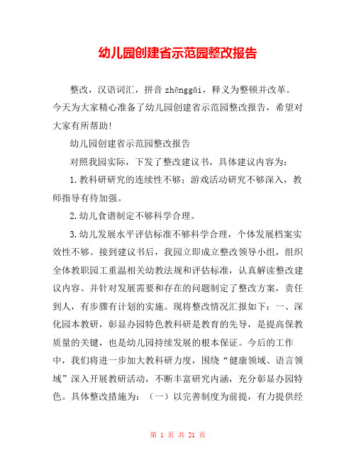幼儿园创建省示范园整改报告