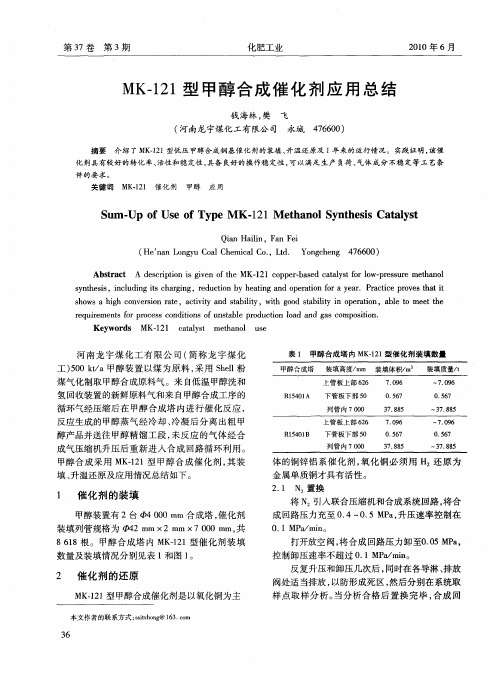 MK-121型甲醇合成催化剂应用总结