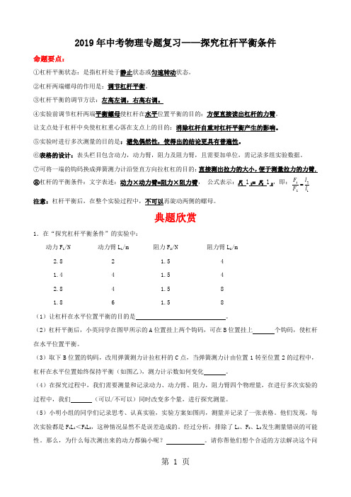 2018年中考物理专题复习：探究杠杆平衡条件-最新教育文档