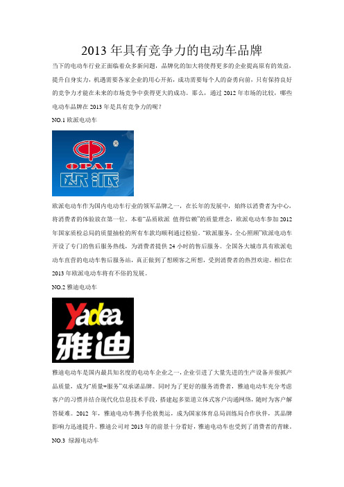 2013年具有竞争力的电动车品牌