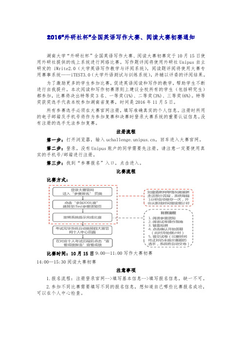 2016外研社杯全国英语写作大赛、阅读大赛初赛通知