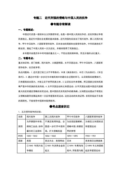 2017中考历史二轮复习：专题二  近代列强的侵略与中国人民的抗争
