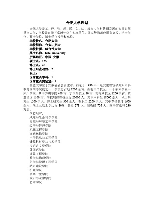 合肥大学,合肥师范大学,合肥理工大学发展规划
