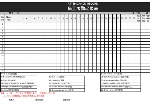 考勤表排班表格式