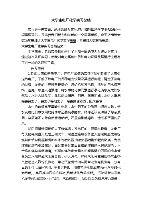 大学生电厂化学实习总结