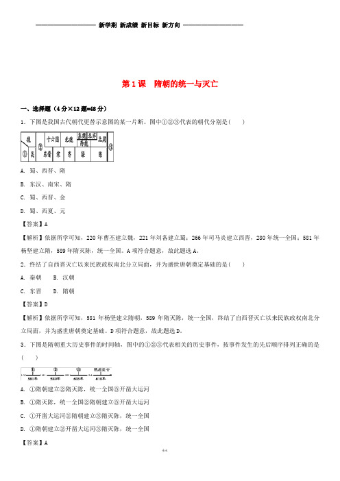 七年级历史下册 第一单元 第1课 隋朝的统一与灭亡随堂练习卷