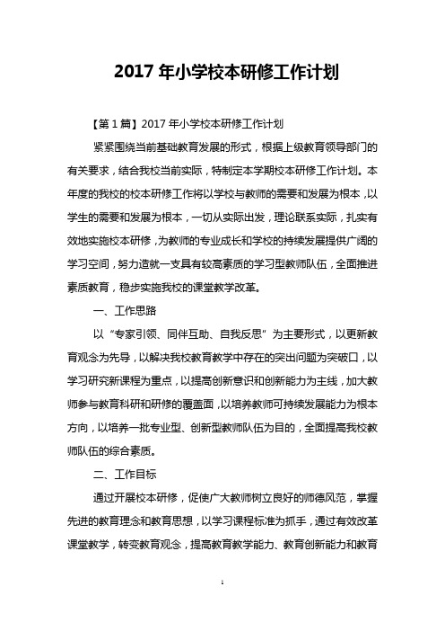 2017年小学校本研修工作计划