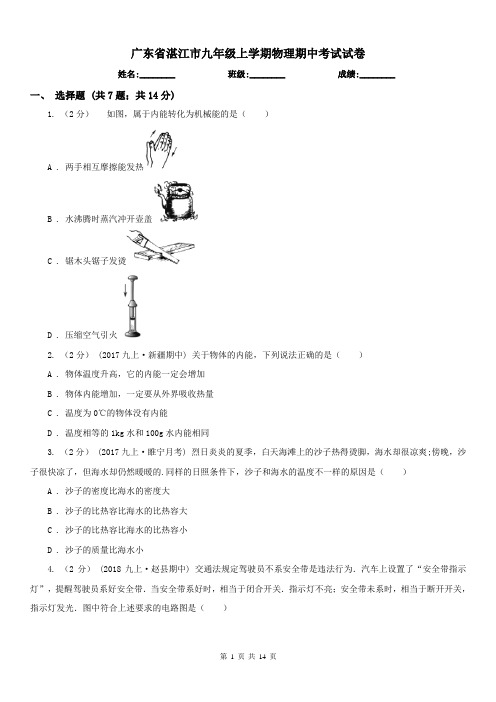 广东省湛江市九年级上学期物理期中考试试卷