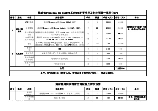 施耐德UPS及精密空调初步预算