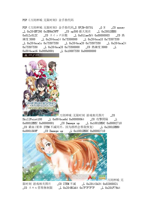 PSP《刀剑神域_无限时刻》金手指代码