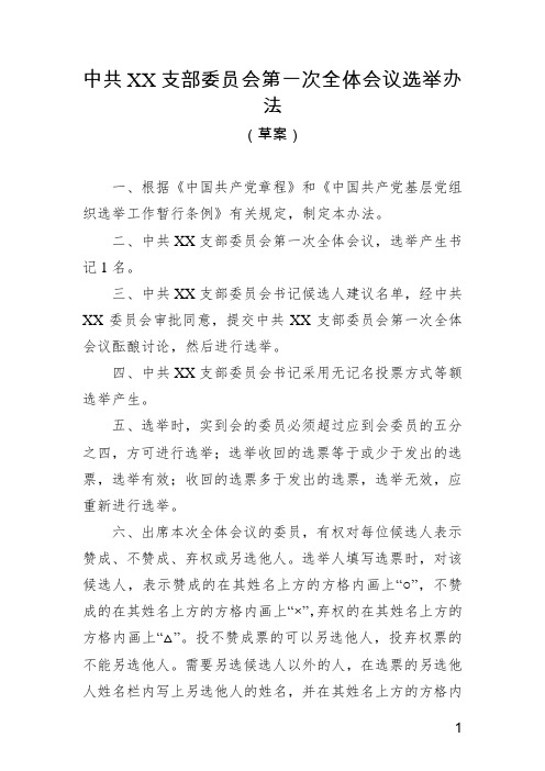 中共XX支部委员会第一次全体会议选举办法