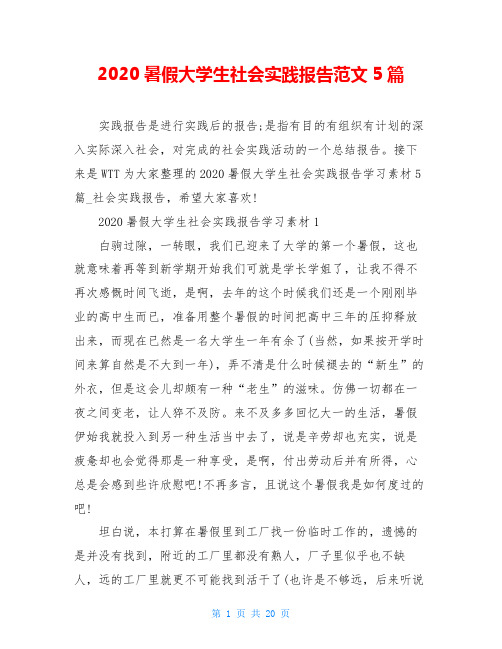 2020暑假大学生社会实践报告范文5篇