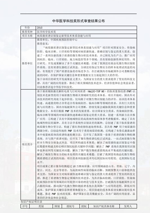 中华医学科技奖形式审查结果公布年份2018推荐奖种医学科学技术