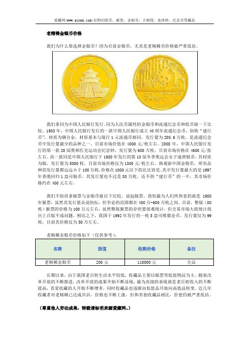 老精稀金银币价格