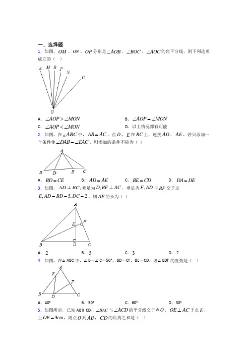 武汉市八年级数学上册第二单元《全等三角形》检测(包含答案解析)