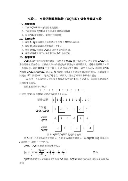 【2017年整理】实验二__交错四相移相键控(OQPSK)调制及解调实验