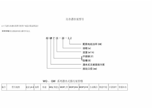 污水潜水泵型号