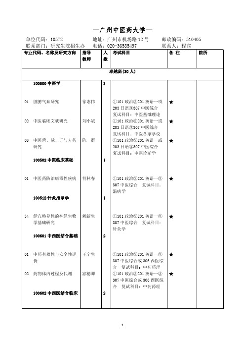 广州中医药大学硕士生专业目录