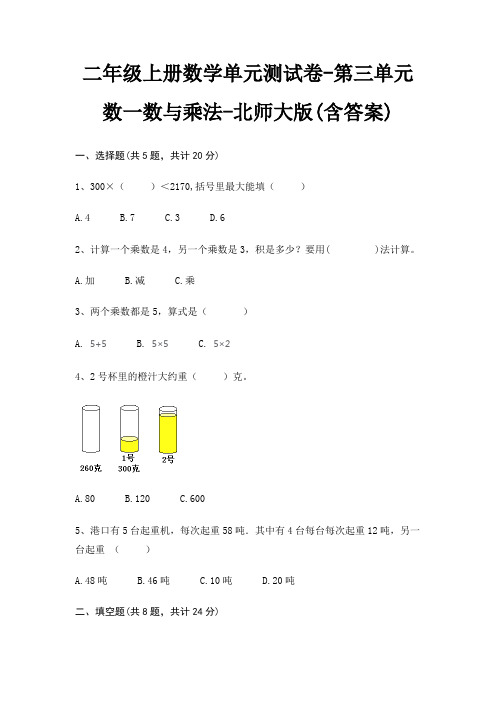 北师大版二年级上册数学单元测试卷第三单元 数一数与乘法(含答案)