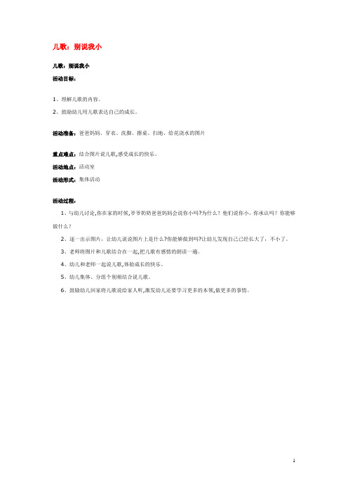 幼儿园儿歌：别说我小  教案
