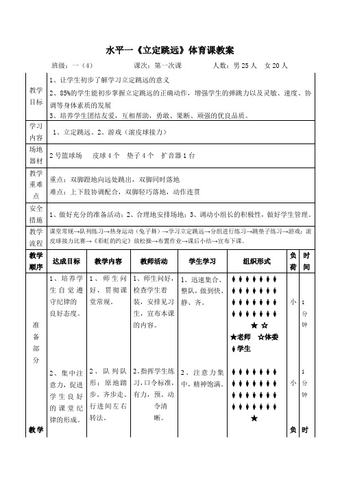 二年级体育教案水平一《立定跳远》