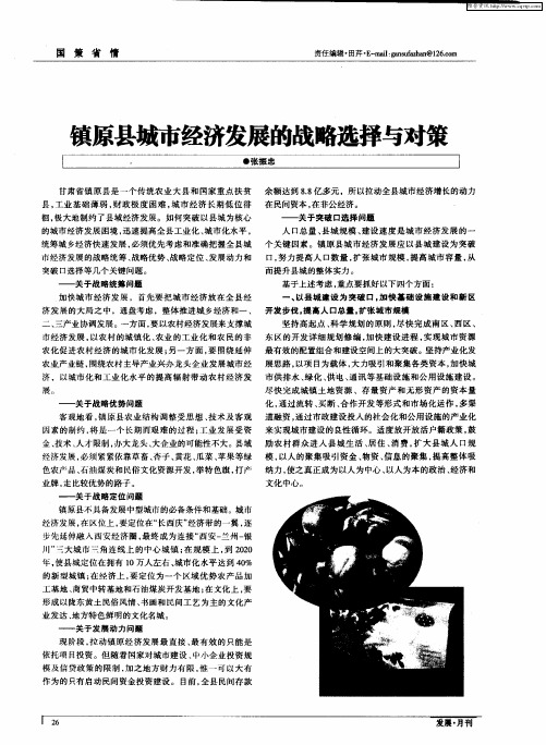 镇原县城市经济发展的战略选择与对策