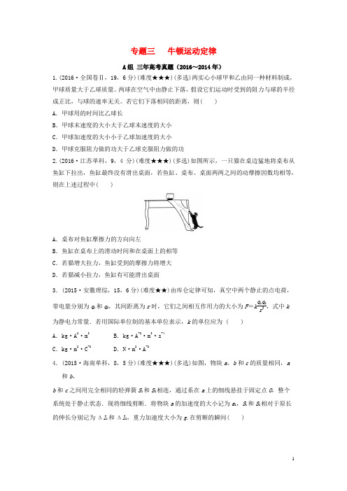 三年高考两年模拟2017版高考物理专题汇编专题三牛顿运动定律