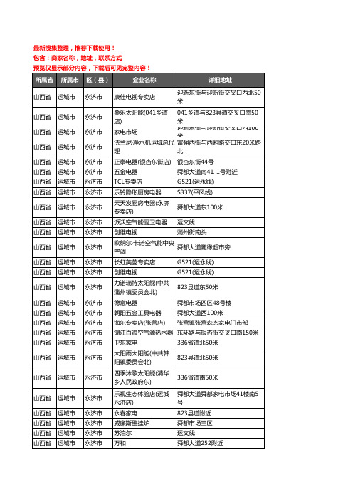 新版山西省运城市永济市家用电器企业公司商家户名录单联系方式地址大全174家