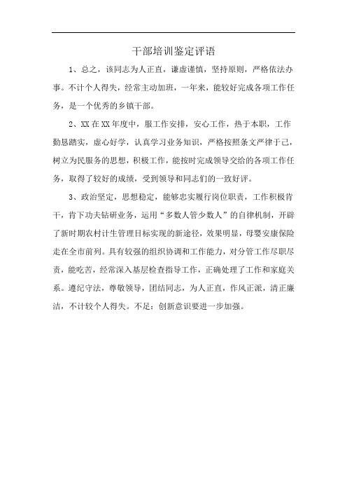 干部培训鉴定评语
