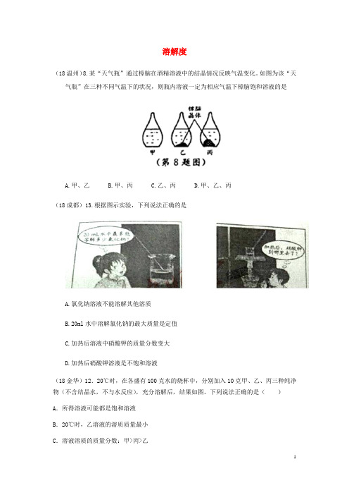 2019中考化学真题分类汇编 1考点4 溶液 5溶解度 1溶液的饱和性