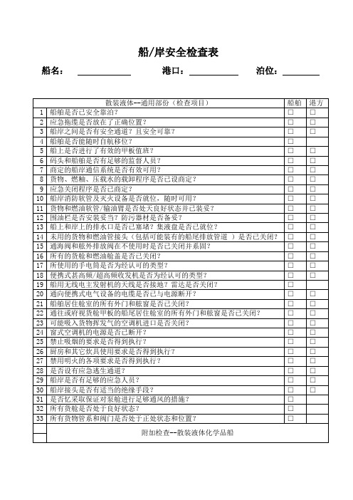 船岸安全检查表
