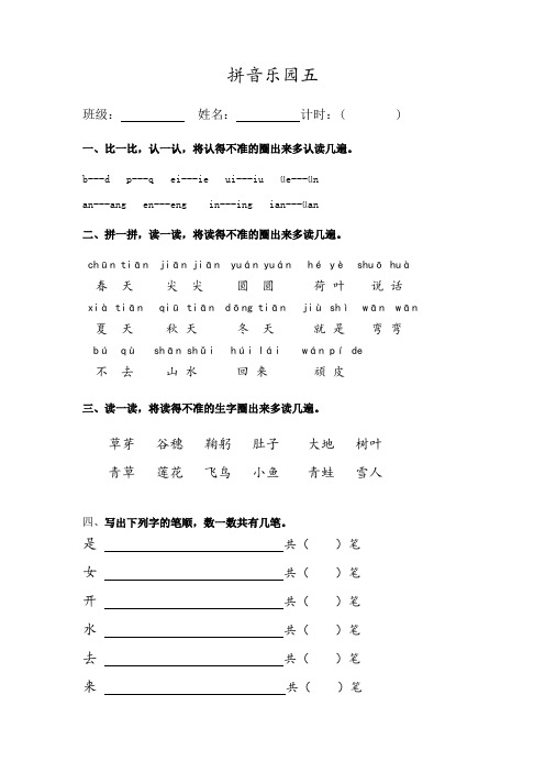 拼音练习五