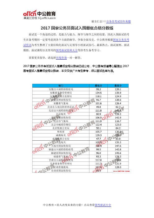 2017国家公务员面试入围最低合格分数线