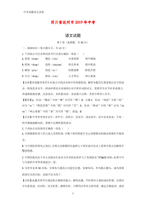四川省达州市2019年中考语文试题(答案+解析)