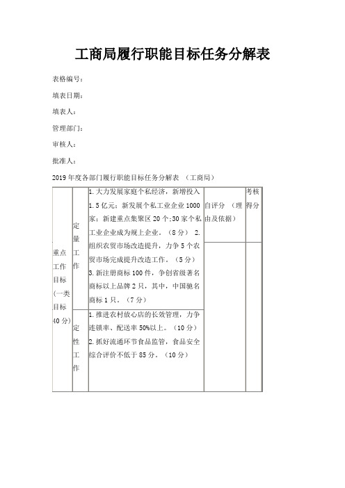 最新-工商局履行职能目标任务分解表 精品