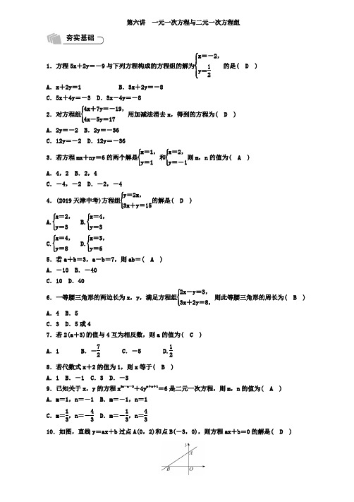 2019年宜宾中考复习精练第2章第6讲一元一次方程与二元一次方程组