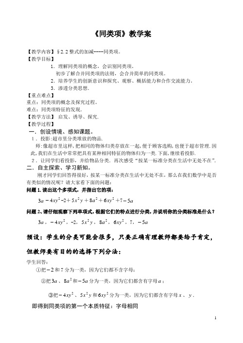 《同类项》教学案