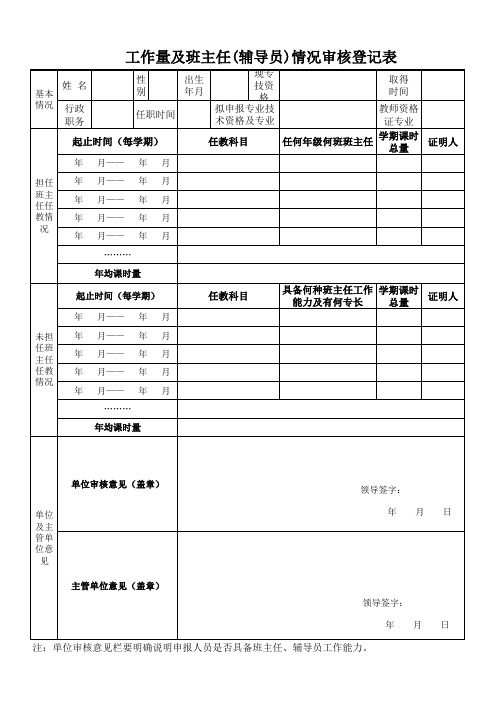 5工作量及班主任(辅导员)情况审核登记表