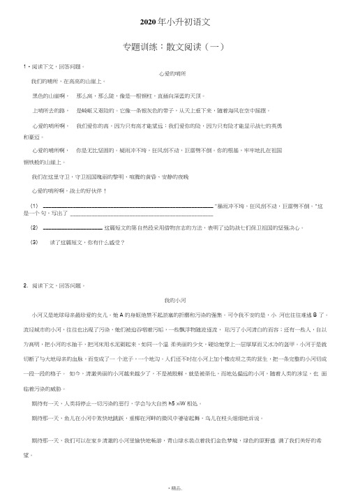 (汇总)2020年小升初专题训练：散文阅读(一)(含答案).doc