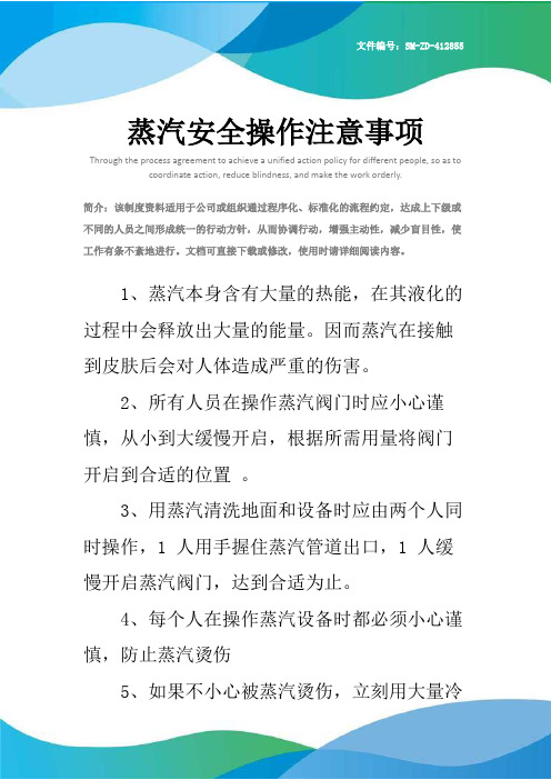 蒸汽安全操作注意事项