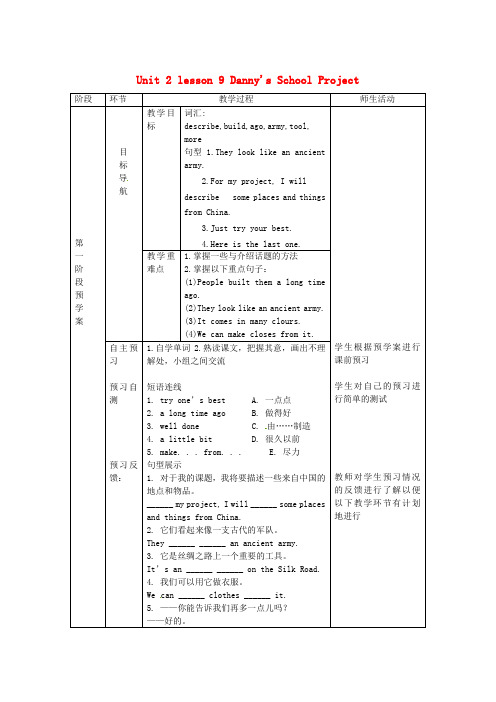 甘肃省白银市靖远县北滩中学七年级英语下册 Unit 2 lesson 9 Danny's School Project导学案(无答案)(新